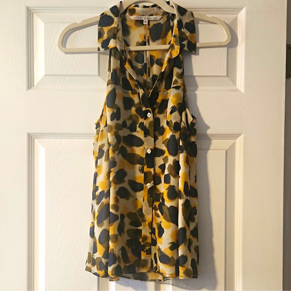 Rachel Roy Women's Sleeveless Collared Button-Front Leopard Print Blouse M